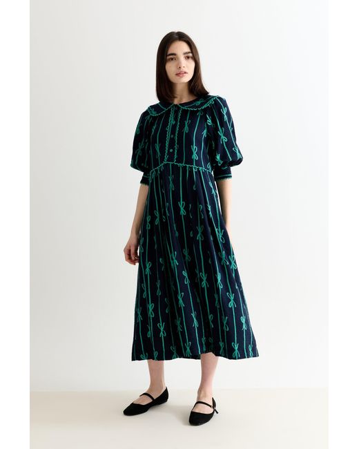 Louche Women's Green Caris Tie Up Statement Collar Three Quarter Sleeve Midi Dress Louche Women's Green Caris Tie Up Statement Collar Three Quarter Sleeve Midi Dress