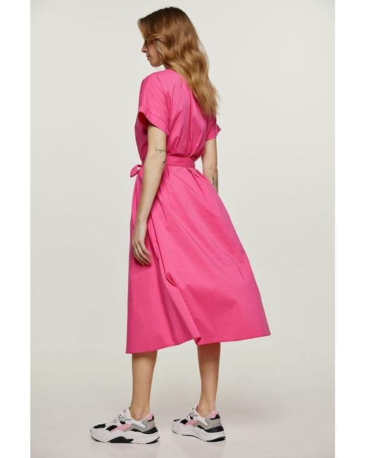 Conquista Pink Fuchsia A Line Midi Dress With Belt