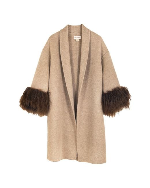 Shaded the Label Natural Neutrals The Perran Camel Wool & Mongolian Shearling Coat
