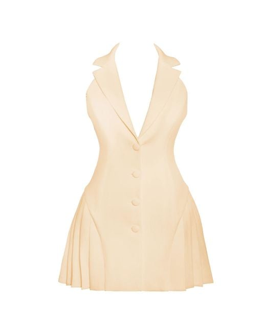 Miss Circle New York Neutrals Reyna Backless Pleated Mini Blazer Dress in  Natural | Lyst UK