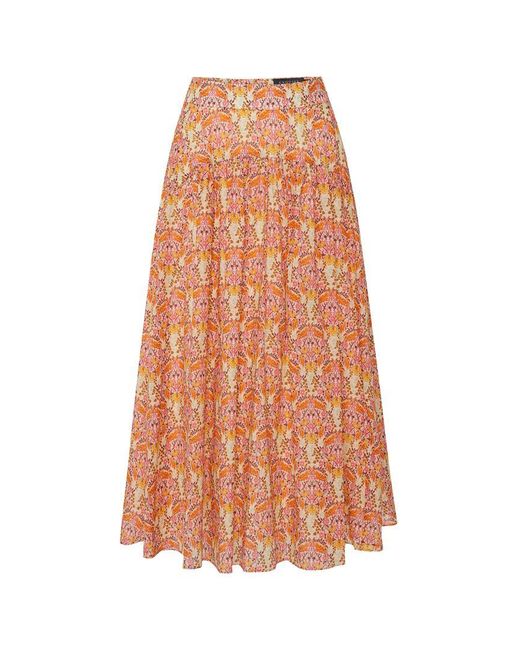 Exquise Orange Natalie Print Midi Skirt