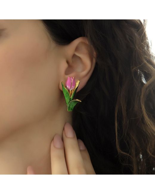 Milou Jewelry Green Tulip Flower Earrings