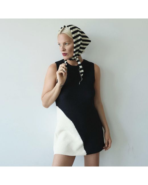 London Atelier Byproduct Black Striped Wool Small Triangle Knitted Scarf