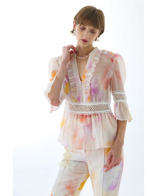 We Are Kindred Pink Josephine Silk Peplum Blouse