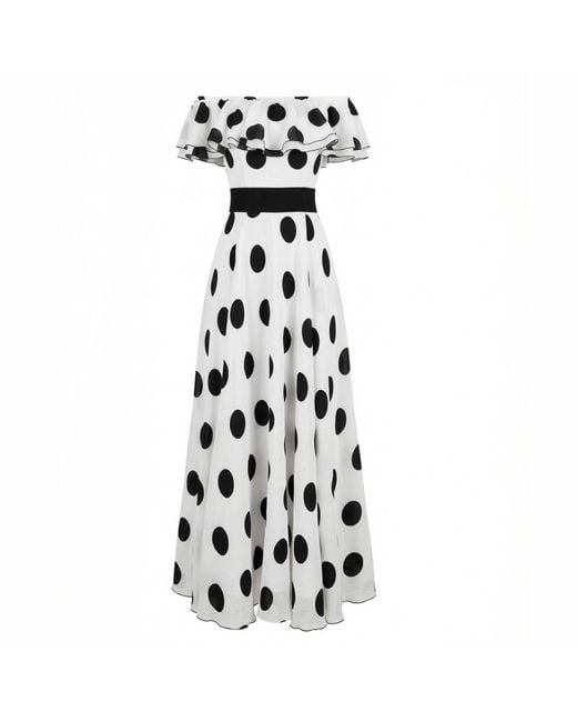 MATSOUR'I White Silk Dress Scarlett With Polka-Dot Print Maxi