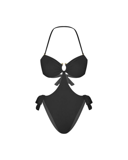 Mahogany Coast Swim Black Desire Ruched Bandeau Side-Tie Swimsuit
