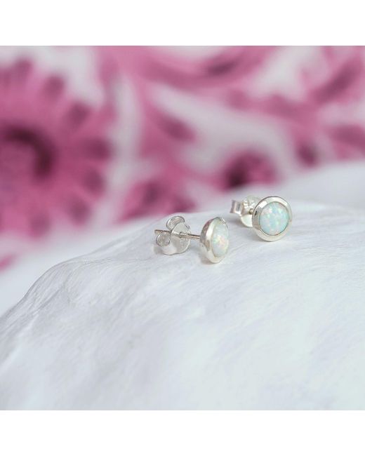 Isla Silver Metallic Round Opal Stud Earrings