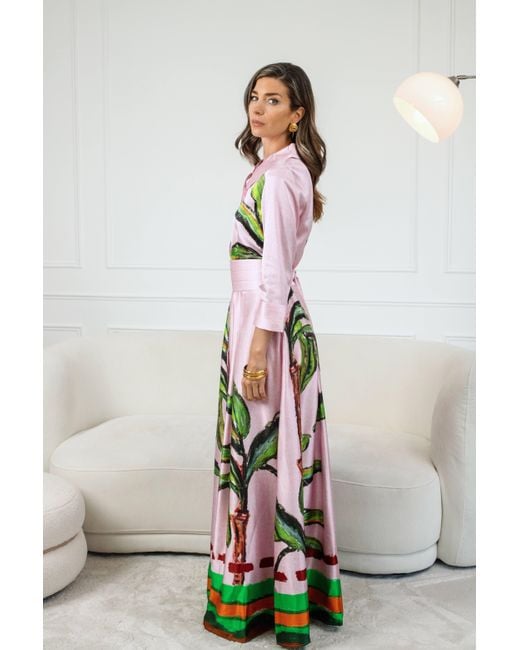 Jessica Russell Flint Pink Belted Maxi Shirt Dress