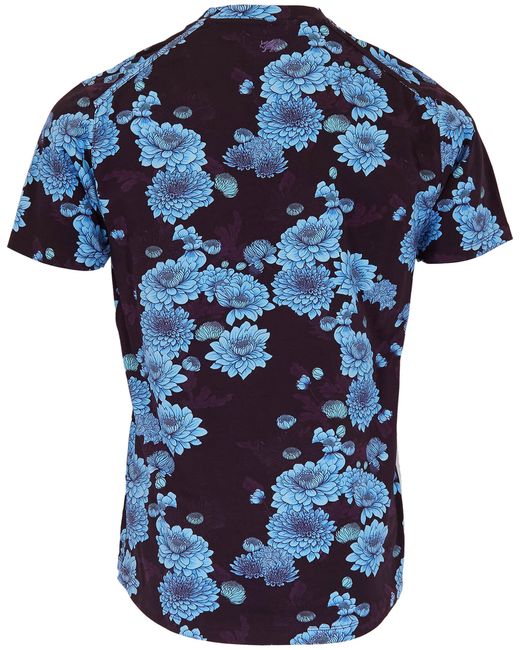 Lords of Harlech Blue Maze Serious Floral V-Neck Tee for men