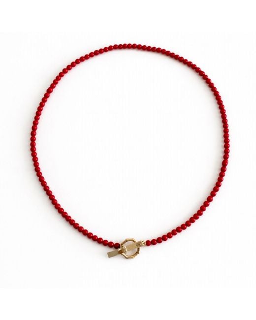 Ecce | Artisan Diamonds Red 14K Solid Colorful Pearl Bead Ecce Brand Bar Diamond Necklace