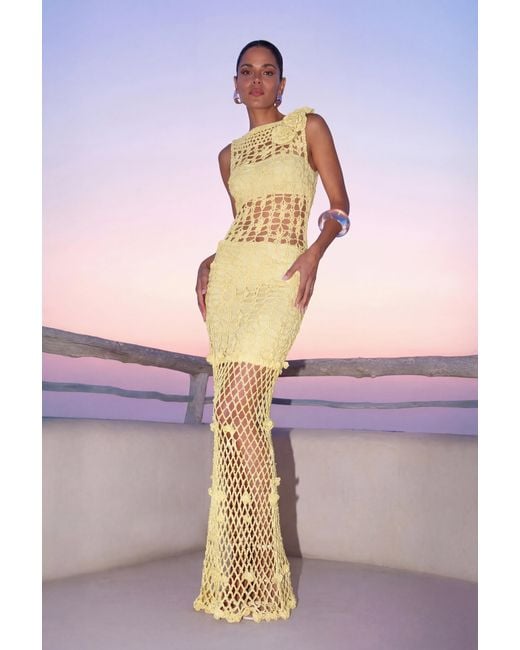 Andreeva Metallic Vanilla Handmade Maxi Crochet Dress