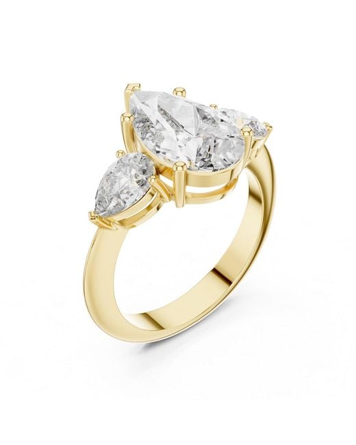 Aya Fine Jewelry White 4.00 Ct Pear Lab Grown Diamond Three Stone Engagement Ring