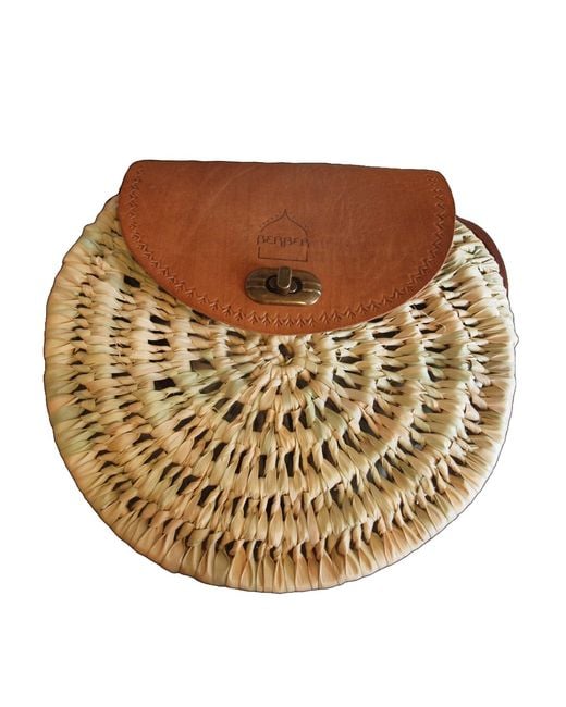 Berber Leather Brown Neutrals The Safi Rattan Round Bag