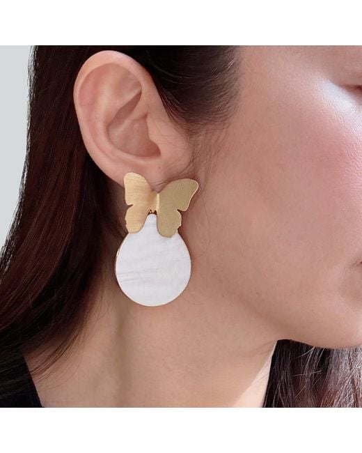 Rare Matters Jewelry Multicolor Spring Butterfly Mother Of Pearl Statement Earrings