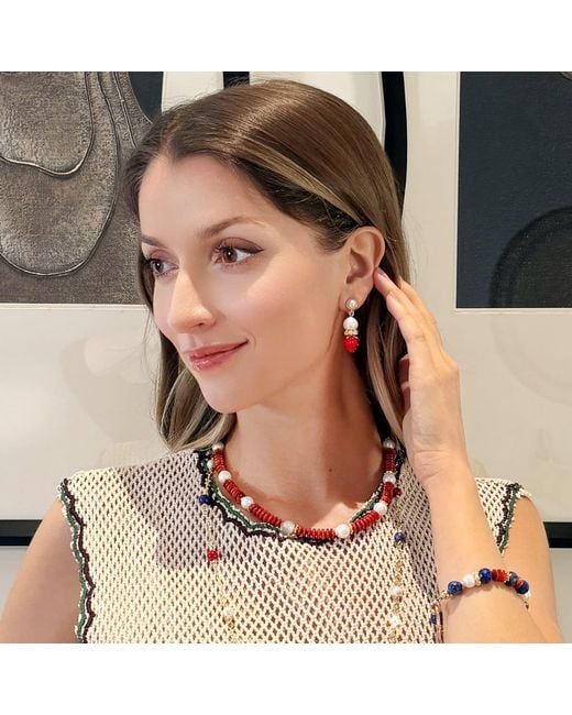 Farra Red Raspberry With Freshwater Pearls Clip On Earrings