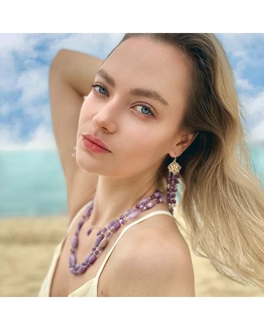 Farra Pink Double Layers Gemstone Necklace