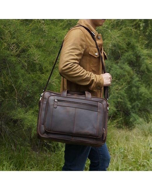Touri Black Genuine Leather Briefcase With Luggage Strap for men