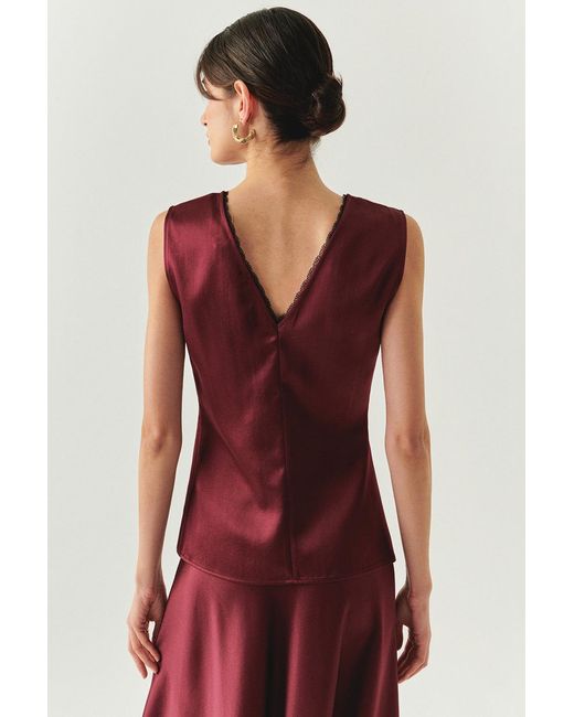Exquise Purple V Neck Slim Fit Satin Look Cherry Blouse Cherry Blouse