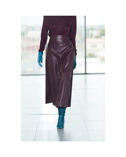 The Extreme Collection Brown Midi Skirt Faux Leather Merlot