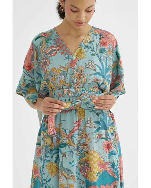 Maison Qala Blue Peony Kaftan Dress