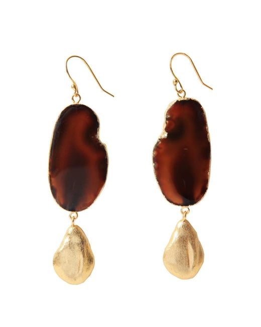 YAA YAA LONDON Brown Neutrals Hold The Baby Agate Statement Earrings
