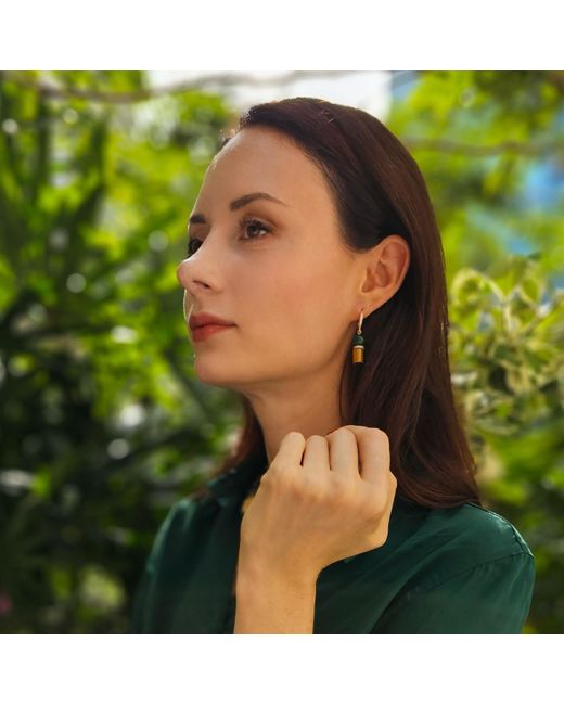 Farra Green Golden Coral With Malachite Dangle Earrings