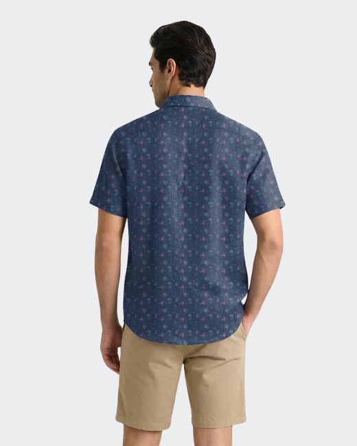 Vustra Blue Floral Short-Sleeve Button-Down Shirt for men