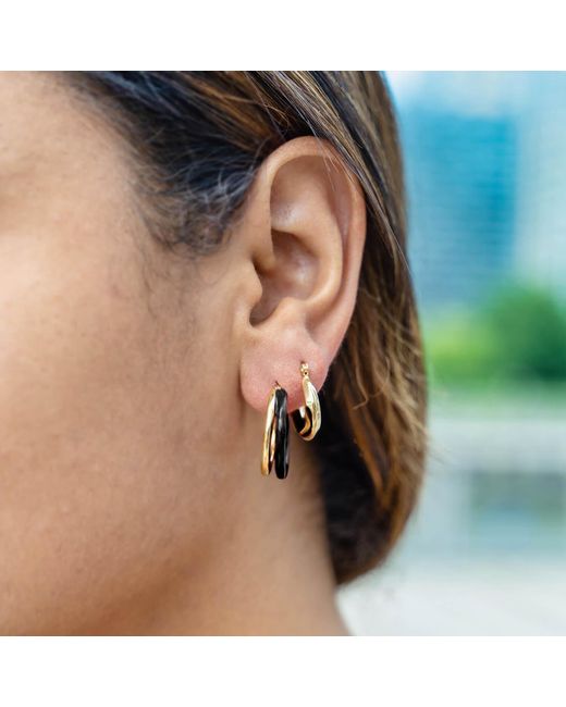 Gold & Honey Metallic Double Hoops Earrings With Enamel