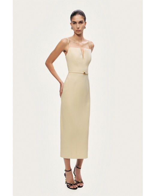 Nocturne White Strappy Belted Midi Dress