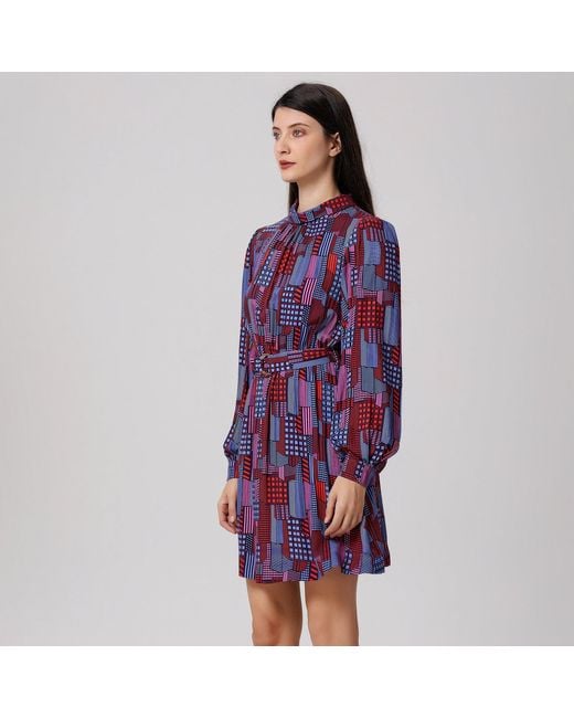Smart and Joy Blue Graphic Print Short Blouse-Dress