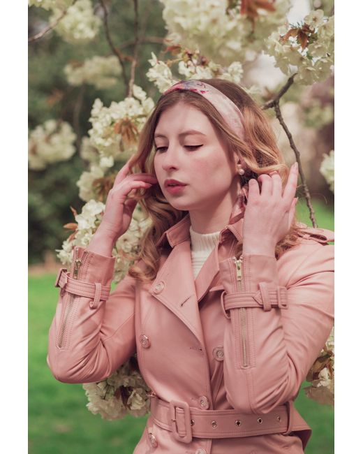 Santinni Pink 'Belle Du Jour' 100% Leather Trench Coat