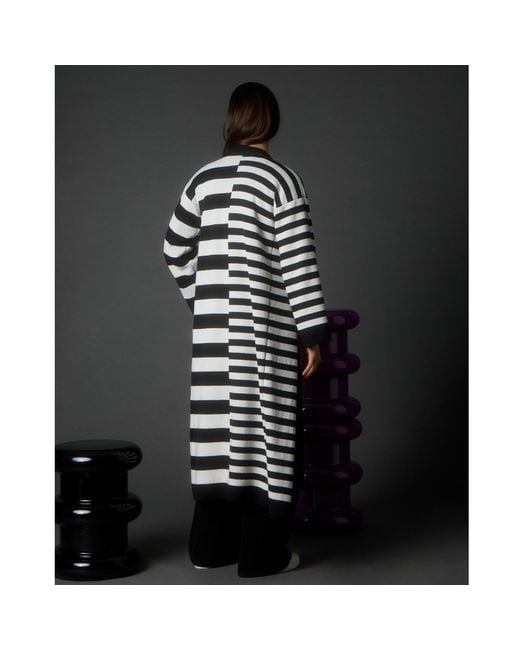 INGMARSON Black Multi-Striped Wool & Cashmere Knitted Cardigan Long