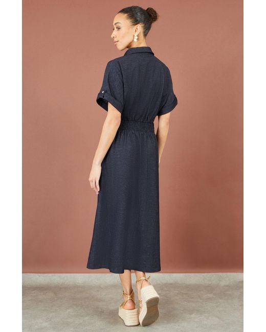 Yumi' Blue Stretch Midi Shirt Dress