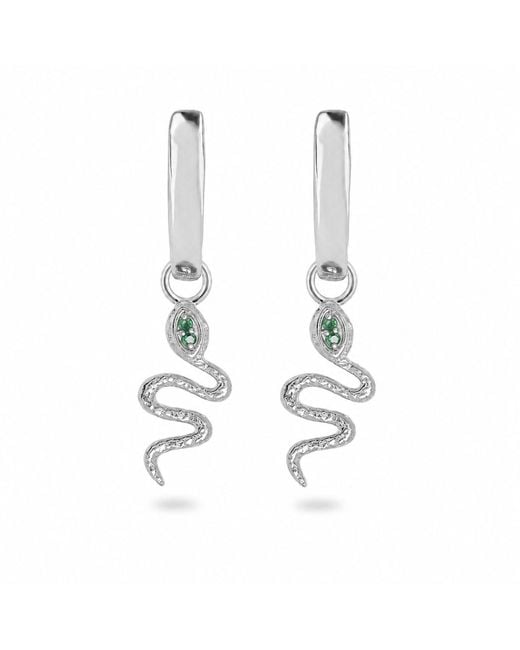 Zohreh White Emerald Snake Hoop Earrings Sterling