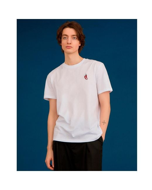 INGMARSON White Chilli Embroidered Organic Cotton T-Shirt for men