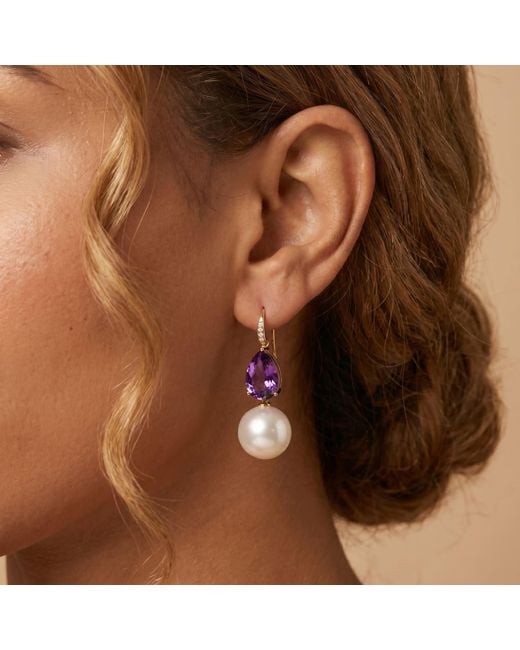 Kai Fine Jewelry Purple Solid Natural Pear Amethyst, Diamond & Freshwater Pearl Convertible Drop Earrings