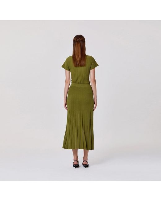Smart and Joy Green Long Pleated Cotton Knit Skirt