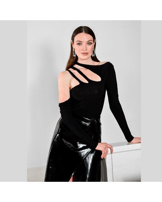 Ariana Bestepe Black Asymmetric One-Shoulder Top