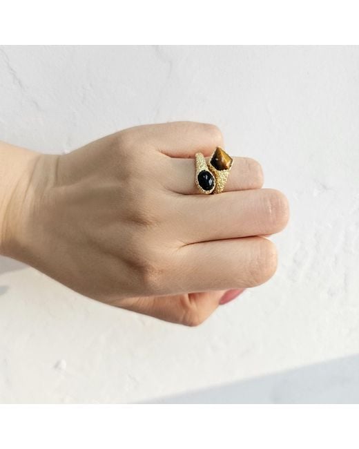 Farra Brown Tiger-Eye And Agate Open Ring