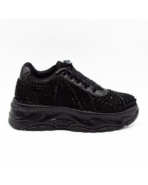 Rettrose Black Sofia Luxury Noir Satin Handmade Embellished Trainers