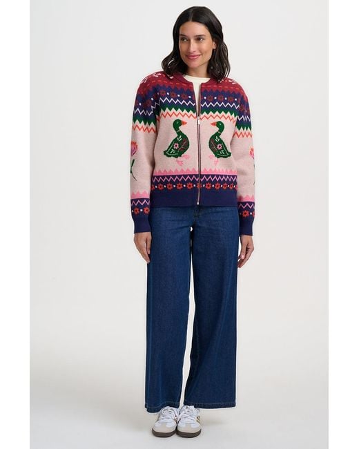 Sugarhill Pink Solana Knitted Bomber Jacket Ducks