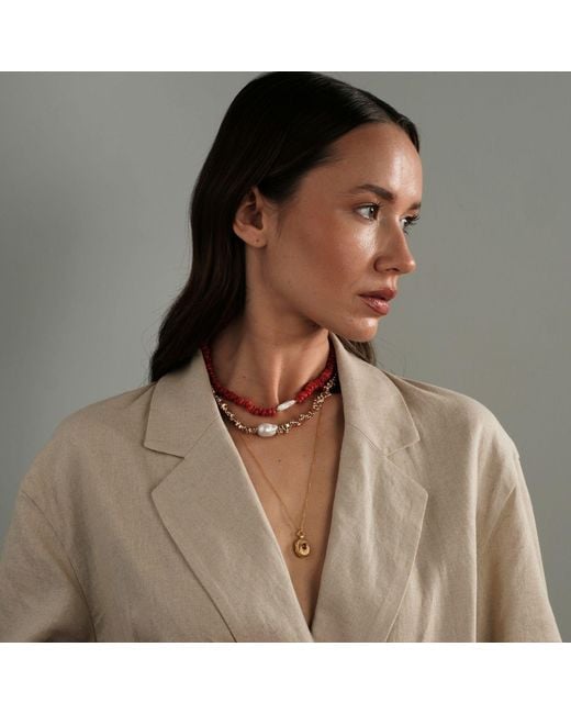LINYA JEWELLERY Red Amorphous Baroque Pearl Coral Necklace