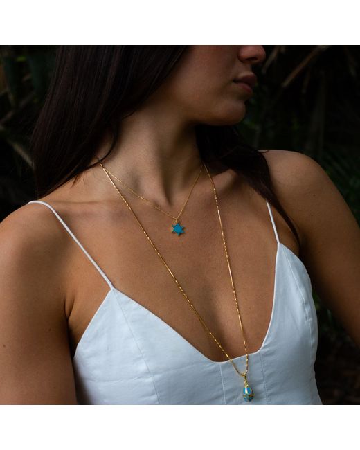 Ebru Jewelry Blue Divine Shield Star Of David Enamel Necklace