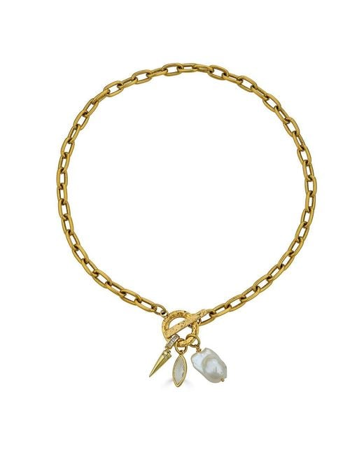 Loni Paul Jewelry Metallic Marquise & Pearl Toggle Necklace