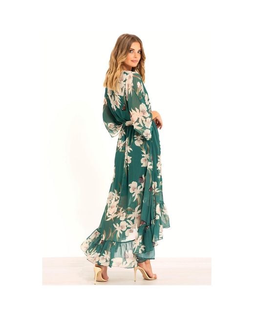 Urban Touch Green Floral Kimono Wrap Midi Dress