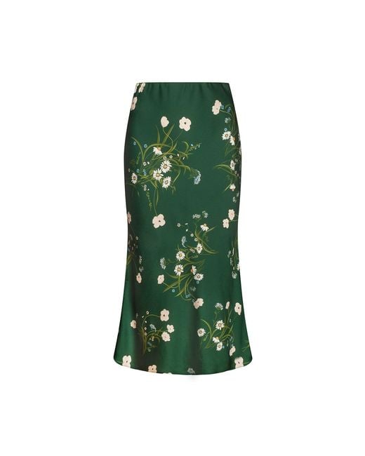 Urban Touch Green Floral Print Satin Midi Skirt