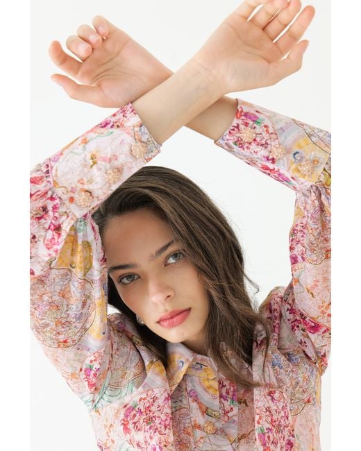We Are Kindred Pink Aurora Silk Puff Sleeve Blouse