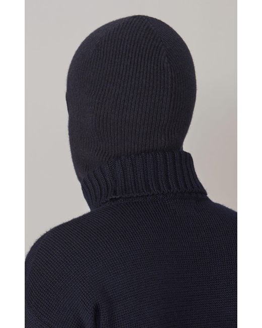 Paul James Knitwear Blue Merino Cashmere Aurelius Fisherman Rib Balaclava