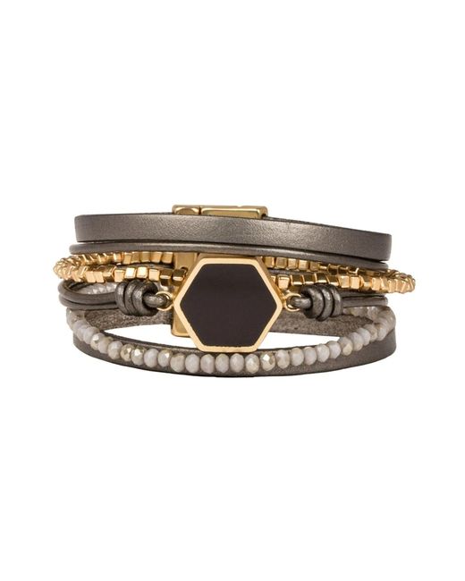 Saachi Gray Hexa Leather Bracelet