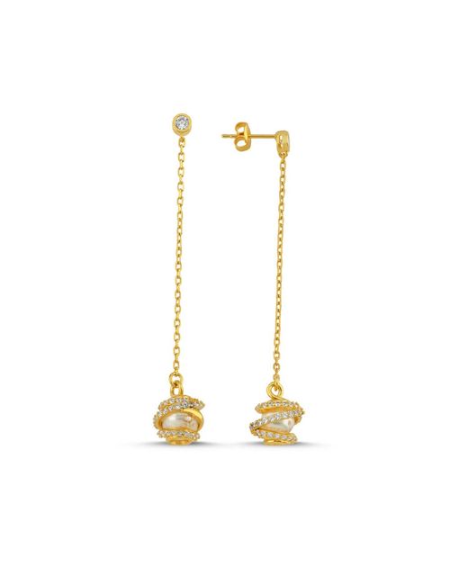 LINYA JEWELLERY Metallic Amour Cage Pearl Long Chain Earring